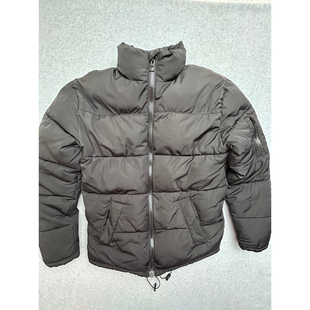 HM Divided Supply Mens Black Puffer Jacket Quilted Full Zip Utility Pocket XS